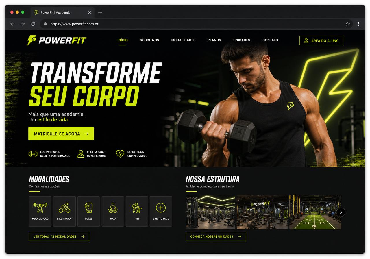 Exemplo de site — Academia